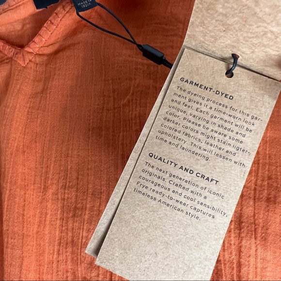 NWT Frye Womens Top Size Large Split Neck Smocked Waist Short Sleeve Orange Rust - Picture 11 of 12